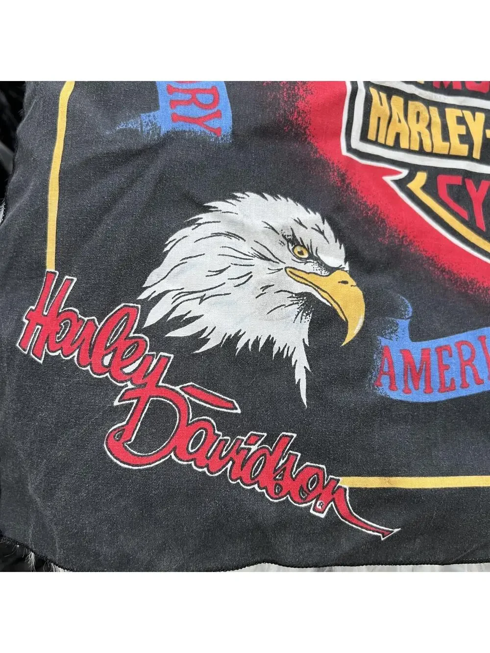 Vintage Harley-Davidson American Glory Eagle Bandana Scarf Black USA Made 21”
